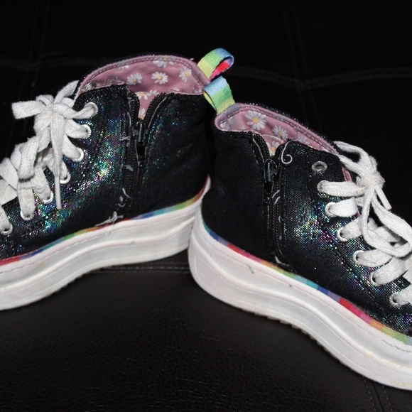 NYC MADDEN KIDS SIZE 13 STACKED HIGH TOP GLITTER SHOES - Picture 2 of 5
